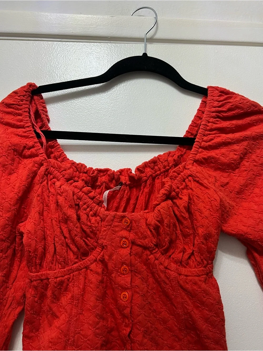 Free People Ladybug Long Sleeve Top Red Cropped Button Front Size Small